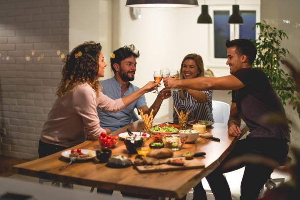 Friends at dinner party